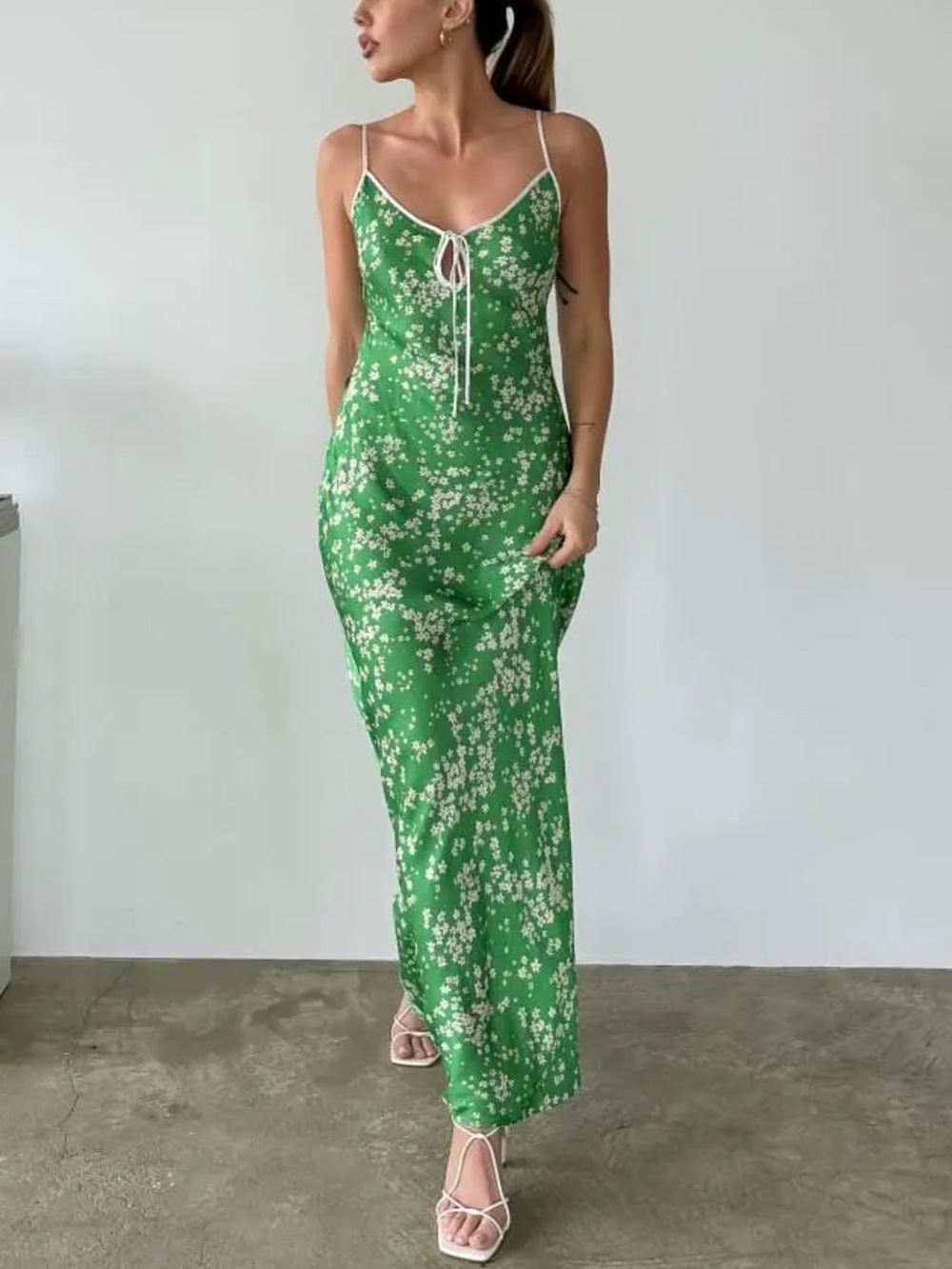 RUMORED DAYTONA GREEN FLORAL PRINT MAXI DRESS